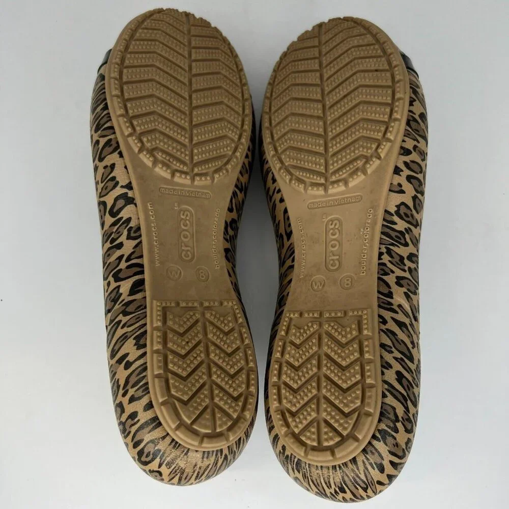 Crocs Womens Multicolor Cap Toe Leopard Print Size 8 Slip On Flat Shoes - Picture 8 of 9